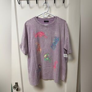 NWT Zutter Lilac Short Sleeve Tee with Colorful Tiger Motifs